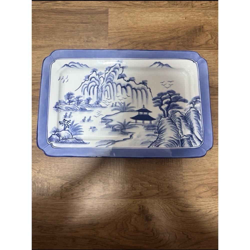 Bombay Co BLUE AND WHITE CHINOISERIE PLATTER 18.5” x 12” x 1 5/8” NWOT